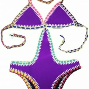 Purple Handmade Crochet Neoprene One Piece Swimsui